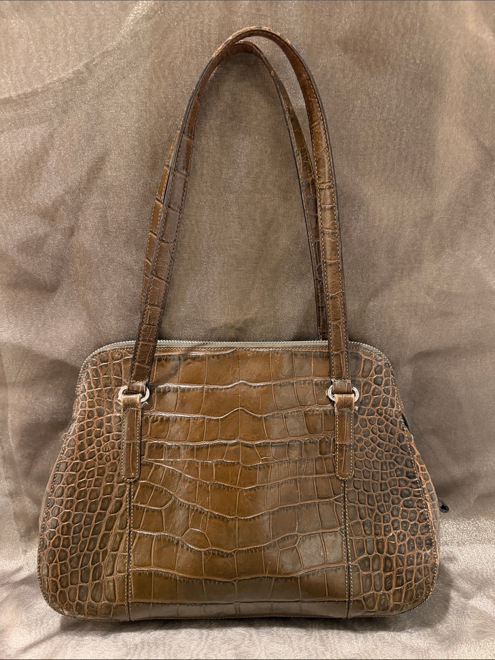 Monsac Brown Croc-Embossed Shoulder Bag